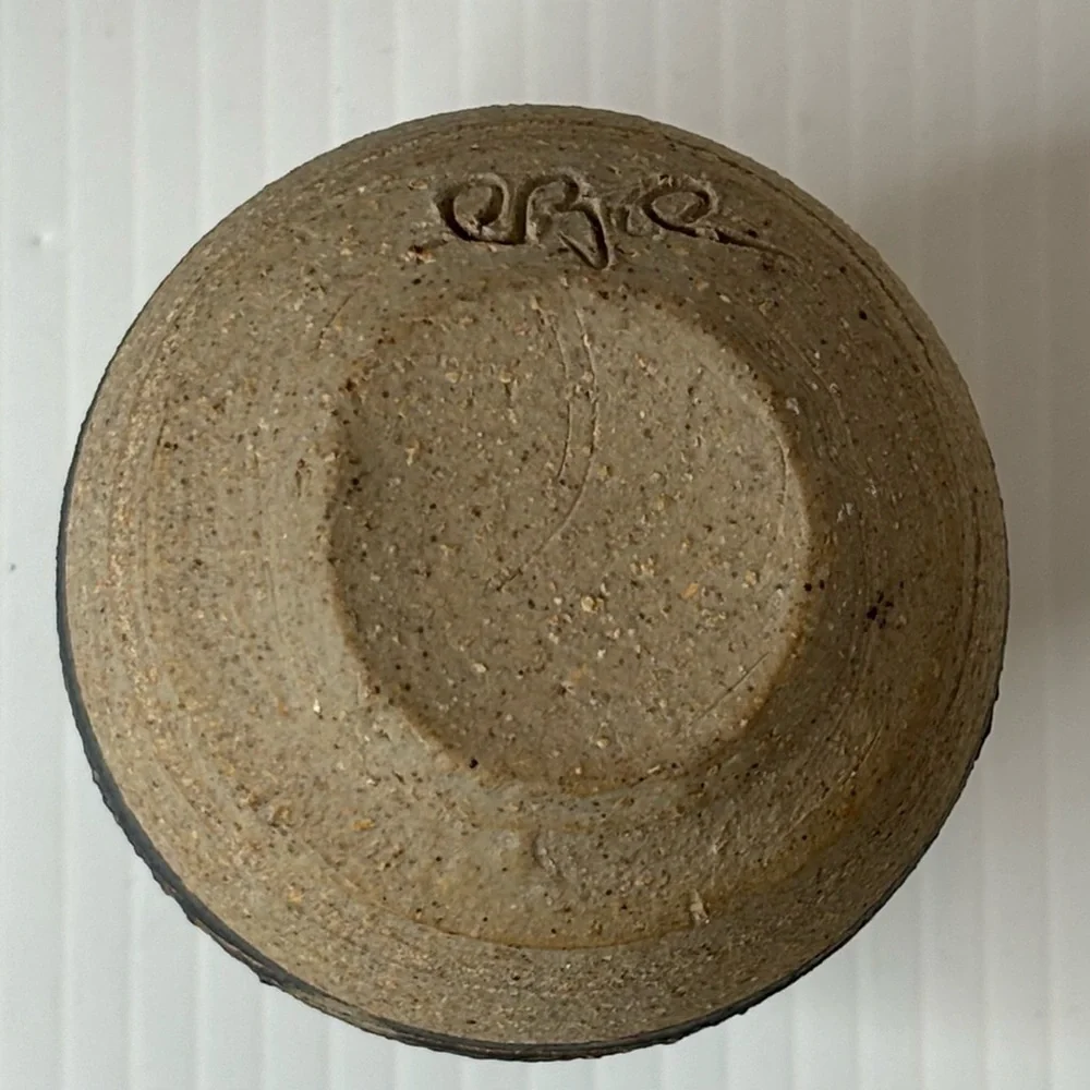 Handmade Studio Art Pottery Vase Vessel Sand Texture Etched Design Artist Signed